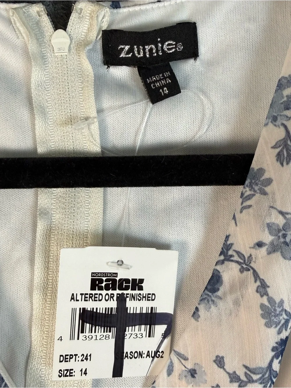 Zunie White and Blue Floral Tie-Waist Dress